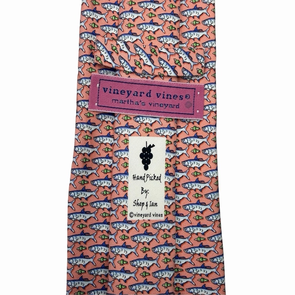 Vineyard Vines Men's Tie Fish Graphic Pink Satin Silk USA 3.5" (W) x 63.75" (L)